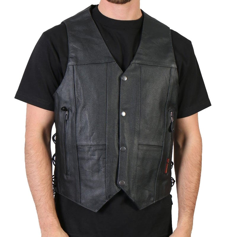 Hot Leathers Men's Ten Pocket Leather Vest (Black, X-Large) - Image 4